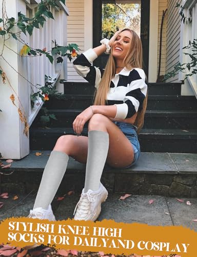 Image of Buauty 3 pairs Knee High Socks for Women, Casual Tube Socks, Athletic Socks Solid & Striped Sport Socks Outdoor Fashion