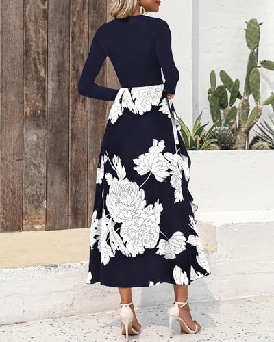 Image of BTFBM Womens Floral Maxi Dress Fall 2025 Casual Crewneck Long Sleeve Ruffle Flowy Cocktail Wedding Guest Dresses