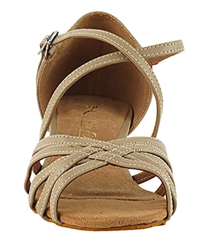 Very Fine Dance Shoes - Ladies Practice, Cuban Low Heel, Waltz, Wedding Dance Shoes - 1670FT - 1-inch Heel and Foldable Brush Bundle - Tan PU - 93