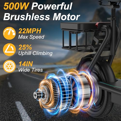 Image of Electric Scooter for Adults, Folding E Scooter with 250W-500W Motor 16-24 Mph Top Speed, Max 15-60Miles Long Range,6.5'' /8.5'' /10'' /14'' Solid Tires Commuting Scooters, Dual Brakes