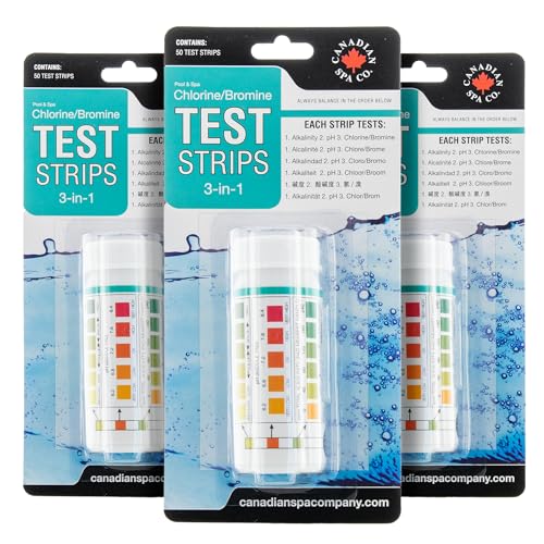 CANADIAN SPA CO. 3 en 1 Tiras de prueba de la piscina para la tina caliente, 150 piezas, tiras de prueba del agua para el cloro, el pH y la alcalinidad