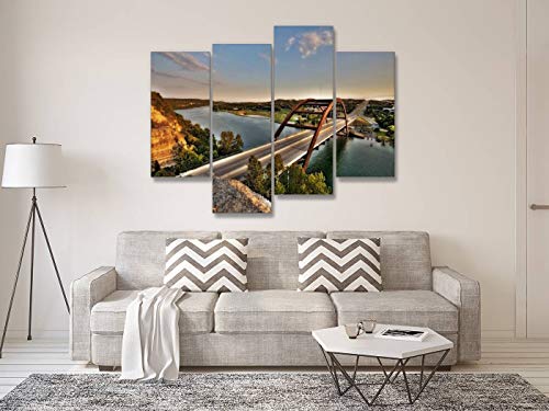 Canvas Wall Art Painting Pictures Austin, Texas 360 Bridge Modern Artwork Framed Posters For Living Room Ready To Hang Home Decor 4Panel #TOP2