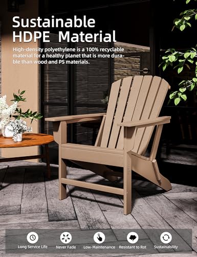 Folding Adirondack Chair - Durable HDPE Poly Lumber All-Weather Resistant, Foldable Oversized Balcony Porch Patio Outdoor Chair for Lawn, Backyard, Garden, Camping - Easy Installation, Pale Ocre - Thumbnail 4