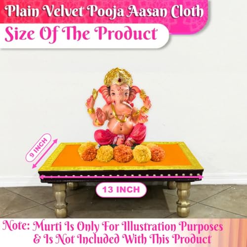 Image of Bhakti Lehar (9 x 13 Inch) Plain Orange Velvet Pooja Aasan for God Idol /Chowki Aasan Kapda Cloth for Temple Shelf Home Mandir, Ganesh Baithak and God Idol Sitting - Pack of 2