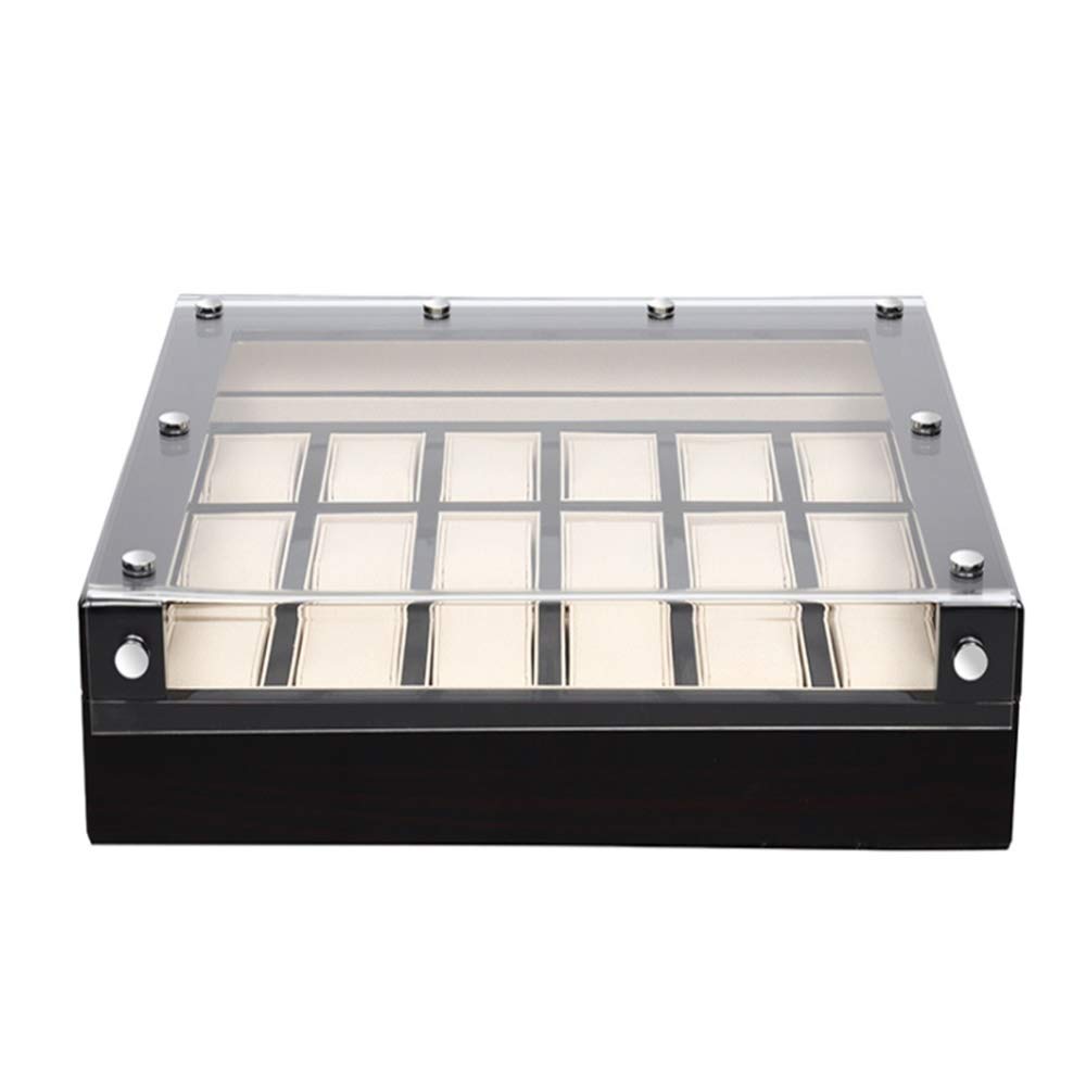 Cajas de Relojes 18 bits Caja de reloj madera europea alto brillo pulverización pintura la exhibición almacenamiento caja ventana visualización para Cumpleaños Navidad