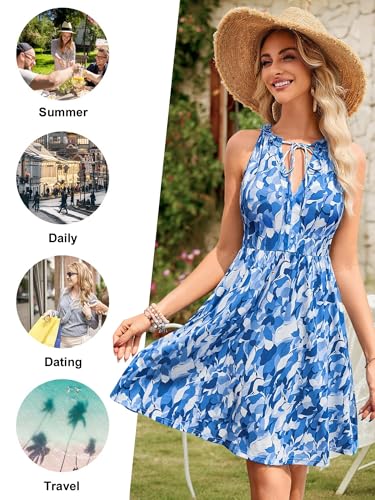 Image of HUHOT Petite Women Teen Summer Halter Dress Vacation Mini Sundress with Pockets