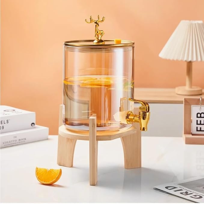 Celestick Glass Beverage Dispenser with Bamboo Stand and Spigot, 3.6L Capacity, Wide Mouth Design, Modern Style, for Iced Water, Juice, Lemonade-1 pc