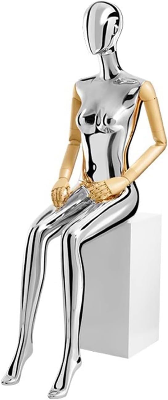CONGRUI Showcasing Human Retail Mannequins with Chairs in the Shop Window Detachable and Rotatable Arm Manikin(Silver)