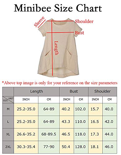Minibee Women's Cotton Linen Short Sleeve Tunic/Top Tees (Xl, Beige) #TOP2
