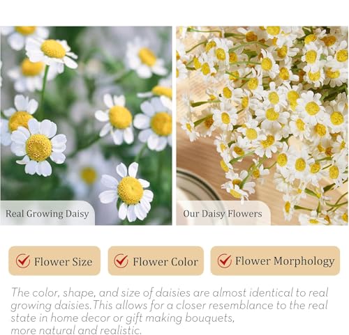 Image of TIED RIBBONS Set of 12 Artificial Daisy Flower Bunch (White, 10.5 Inch) - for Vase Pot Home Decor, Living Room, Office, Wedding & Party Gifting Item (Vase not Included)