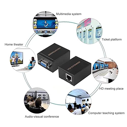 Image of VGA Extender to LAN Ethernet Adapter Amplifier VGa Extendr Over RJ45 LAN Cable Up to 60 Meter (60M VGA Extender)