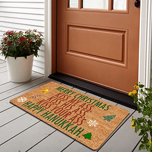 Funny Welcome Entrance Way Indoor Doormat Front Porch Decor Mat 18"(W) X 30"(L)Merry Christmas Happy Hanukkah Kiss My Ass Personalized Doormat For Front Door Decor Mat No Slip Indoor Novelty Gift Mat #TOP2