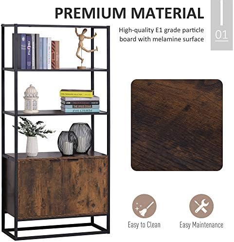 HOMCOM Storage Cabinet with 3 Open Shelves Cupboard Freestanding Tall Organizer Multifunctional Rack for Livingroom Bedroom Kitchen Rustic Brown