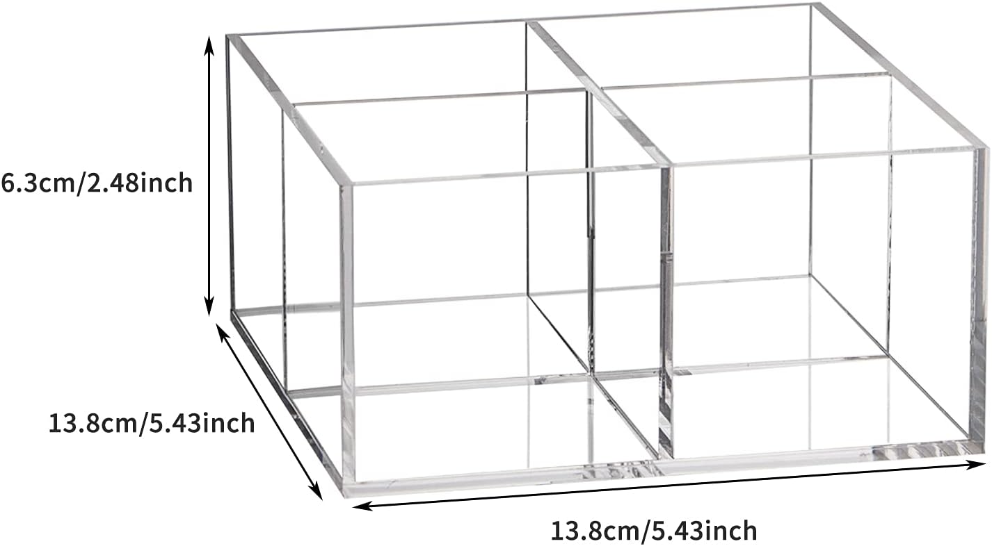 Acrylic Drawer Organizer Storage Box, Dedoot 4section Acrylic Compartment Boxes Makeup Organizer Transparent Plastic Makeup Brush Holder Clear Plastic Square Desk Organizer Cube Container for Cosmetic Jewelry Accessories, 5x5x2.3 inches