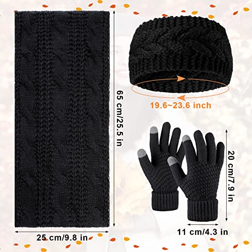 12 Pieces Of Women's Cold Weather Sets, Including 4 Winter Touchscreen Gloves 4 Winter Knit Crochet Turban Headband 4 Thick Ribbed Knit Winter Infinity Circle Loop Scarf For Women Girls, 4 Colors #TOP1