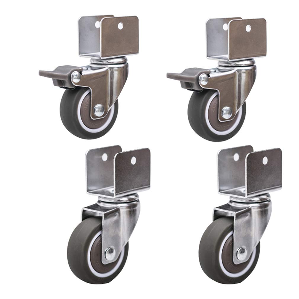 Chair Castors,Swivel Caster Wheels,Swivel Caster Wheels for Cribs,with U-Type Bracket,2in 50mm Rubber Furniture Castor with Brakes,Mute,Ball Bearings,Capacity 75kg,Set of 4,with Screws (20MM-U Bracket