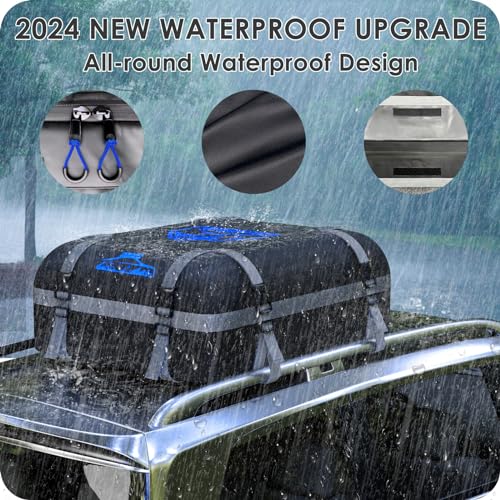 BOYUJK Car Roof Bag 15 Cubic/425 L, Waterproof 1000D Car Roof Bag no Rack Needed, Roof Box with Anti-Slip Mat and 8 Heavy-Duty Straps, Folding Soft Roof Bag for Cars with/Without Rack( Oxford 425L )