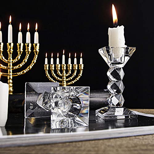 2 Pack Crystal Candle Holder 4'' Height Glass Candlesticks Dinner Table Decor Wedding Centerpieces For Tables (Clear) #TOP5