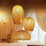 GXF Bamboo Pendant Light, 3 Headlights Retro Japanese Style E27 Natural Bamboo Chandelier Hanging Light Ceiling Lighting Fixture for Living Room Bedroom Restaurant Cafe Teahouse Bar Dining Room Club