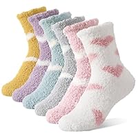 Zuimei 6 Pairs Fluffy Socks for Women and Girls, Warm Bed Socks Thicken Soft Plush Fuzzy Sock, Cute Heart Cozy Winter Sock for Girls, Christmas Gifts, Size 3-6