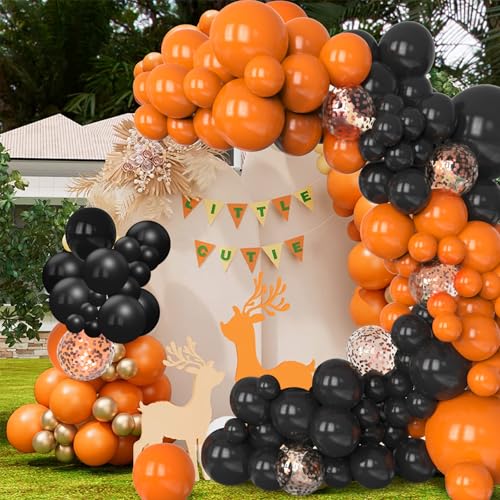 Image of Orange And Black Balloons Arch Kit,130 Pcs Rose Gold Confetti Balloons Garland for Easter Birthday Halloween Birthday Party Decoration