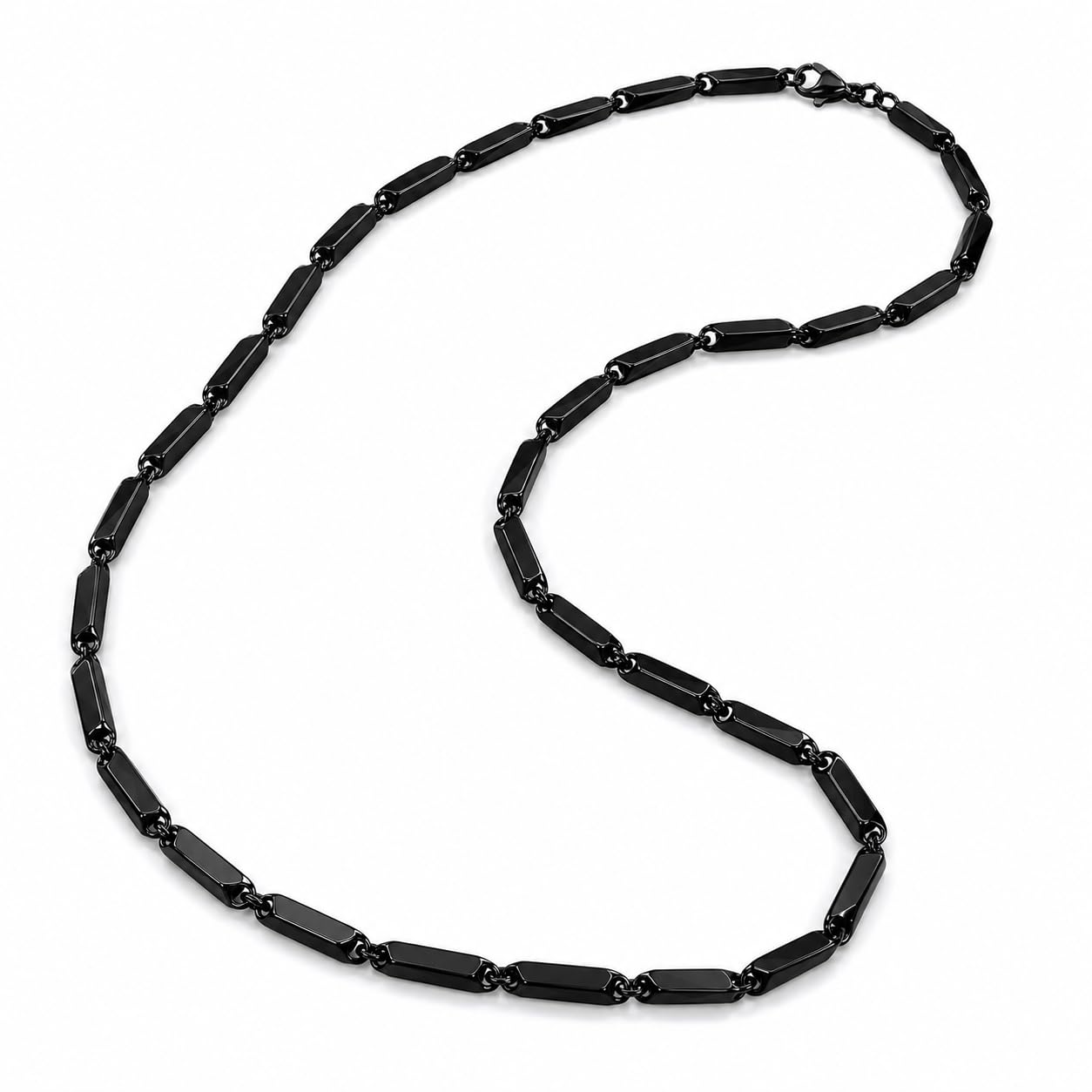 Premium Black Stainless Steel Bar Link Minimalist Geometric Chain Necklace for Men & Boys-image-28