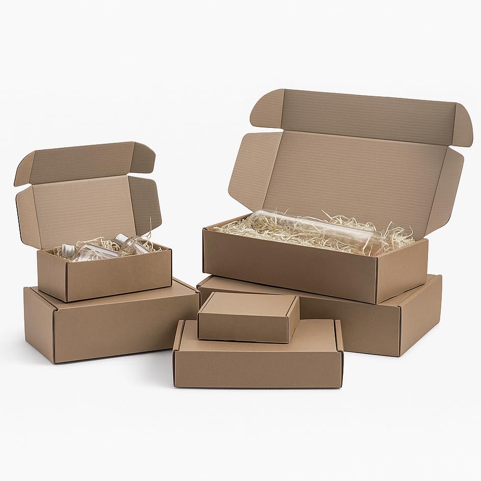 Brown Postal Boxes x 50 – Strong Cardboard Mailing Boxes for Shipping, Packing & Storage – Corrugated Cartons Packaging Supplies (320x230x80mm)