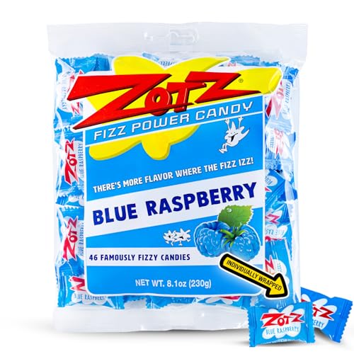 Zotz Fizzy Old Fashioned Hard Candy Fruit Flavored Blue Raspberry Candy, Individually Wrapped Hard Candy -Filled Hard Candy - Gluten -Free, From Italy Since 1970 (Bag 46 Units)