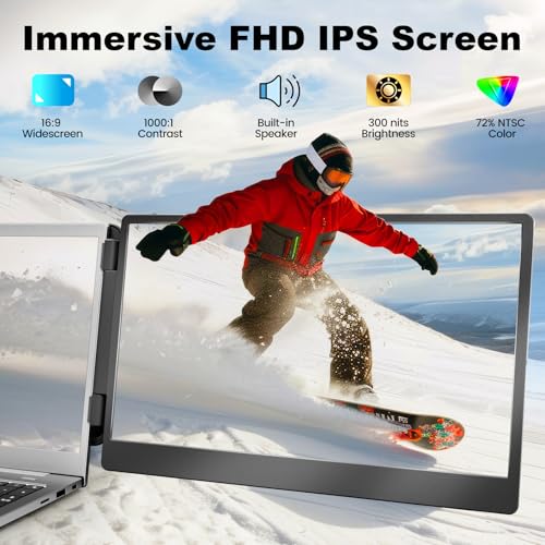 Image of KEFEYA Laptop Screen Extender, 14.2 inch Portable Triple Monitor for Laptop with Full HD IPS Display, Monitor Extender Compatible with Mac, Windows, Chrome, Fits 13-17 Inch Laptops