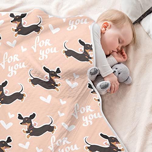 Image of Swaddle Blanket for Cute Dachshund Dog Baby Receiving Blanket Muslin Baby Swaddles Soft Cotton Breathable Nursery Blankets for Unisex Boys and Girls 30x40 Inch