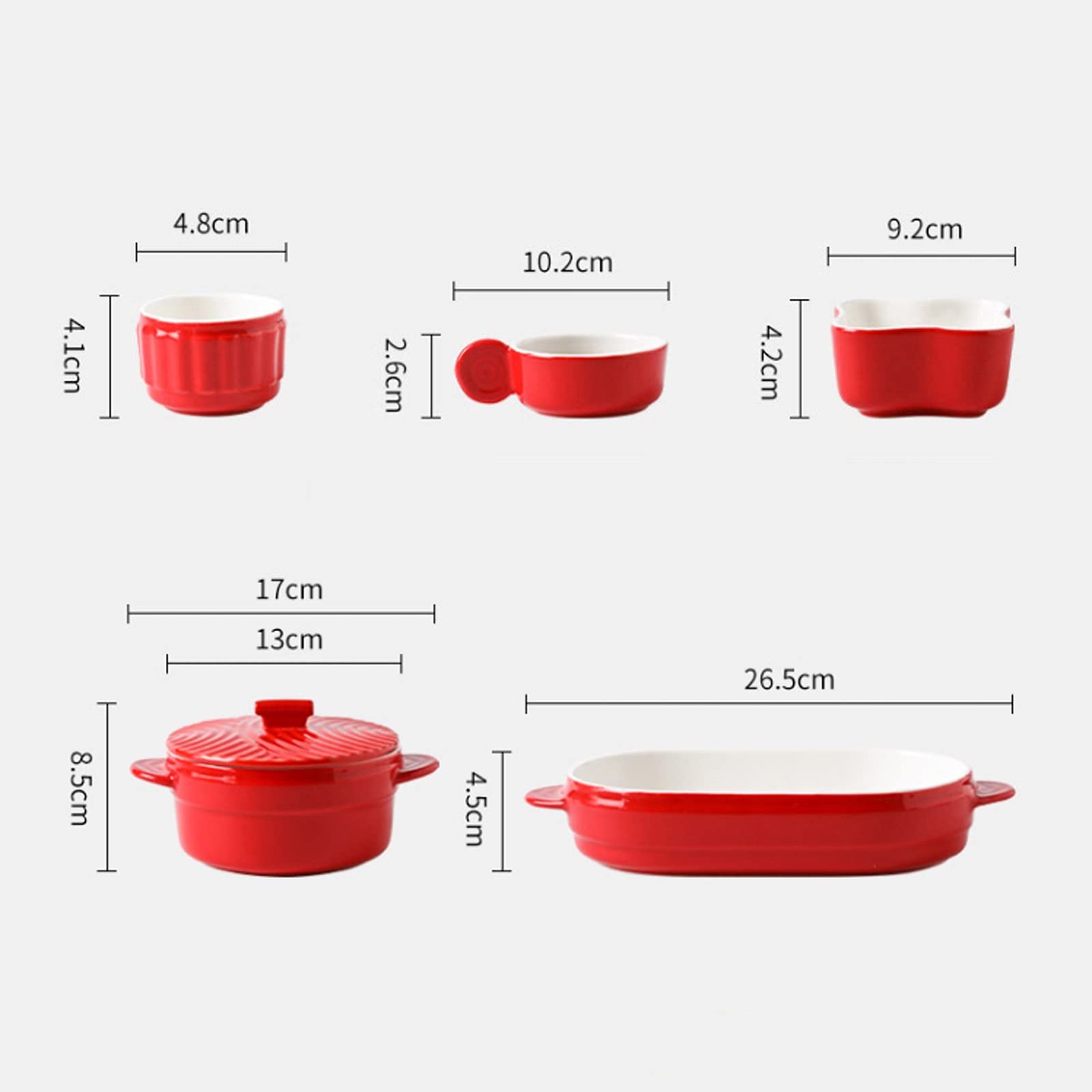 Zestaw do pieczenia 5 sztuk naczyń do pieczenia, glazury ceramicznej, nieprzywierające formy do pieczenia chleba, patelnie do lasagne do gotowania, obiadu, kuchni, czerwona prostokątna płyta stalowa
