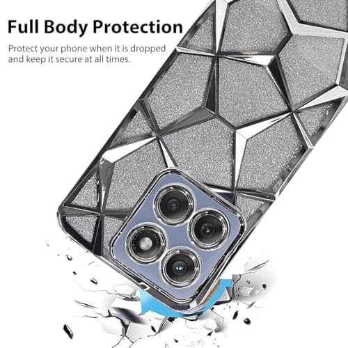 Image of VONZEE Gradient Glitter Case for Moto Edge 60 Fusion, Luxury Electroplated 3D Cube, Diamond Bling Shiny Soft TPU Clear Shockproof Women Girls Protective Phone Cover (Silver)