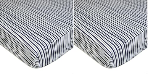 Image of TL Care 100% Natural Cotton Fitted Crib Sheet 52 inch x 28 inch - Soft, Breathable, Hypoallergenic & Gentle Toddler Bed Sheet, Navy /Grey Funny Stripes, Neutral for Boys & Girls (Pack of 2)