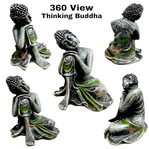 Image of Mistletoe Handcrafted Antique Meditation Buddha Statue for Aquarium | Pond Fountains and Fish Tank Decor | Eco-Friendly Resin | Thinking Buddha Ornament (14D x 12W x 8H CM)