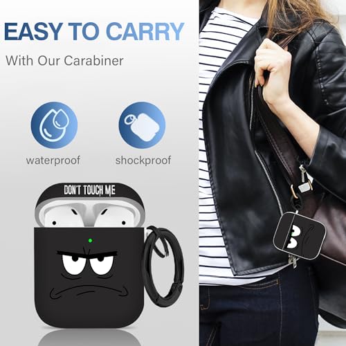 Image of for Airpods Case,Don't Touch Me Cool Cover with Lanyard Big Eyes Cute Cartoon for Airpods 2nd Generation Case,Soft Shockproof Cover for Women Men-Grey