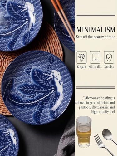 Image of Ceramic Dinner Plates, Blue Floral Printed Plates, Premium Ceramic Tableware, Microwave & Dishwasher Safe, Elegant Serving Plates for Home, Kitchen & Dining(Botanical Leaf Pattern, Pack of 2)