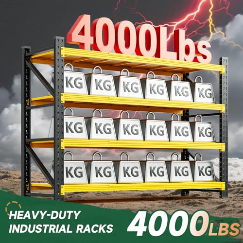 Image of Letaya 4000LBS Heavy Duty Storage Shelves,70 inch H Metal Garage Shelving Units,4 Tier Large Tall Industrial Shelving,Adjustable Utility Rack Shelf for Warehouse,Basement (Yellow, 60 inch W x 24 inch D x 70 inch H)