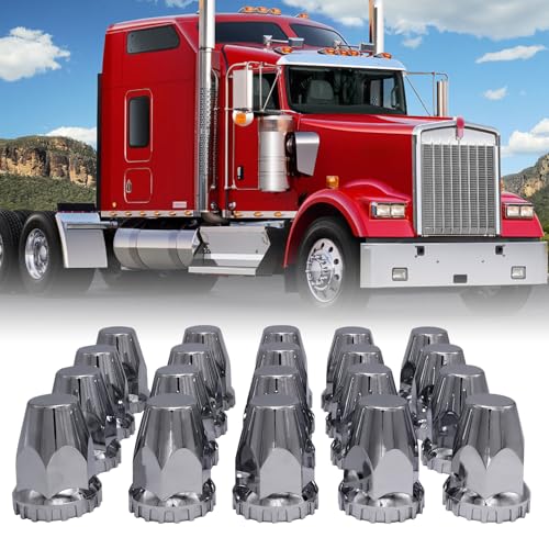 Image of 33mm ABS Chrome Dome Screw-on Lug Nut Caps Standard Flanged Column Lug Nut Cover Dome for Semi Truck Trailer (20PCS)