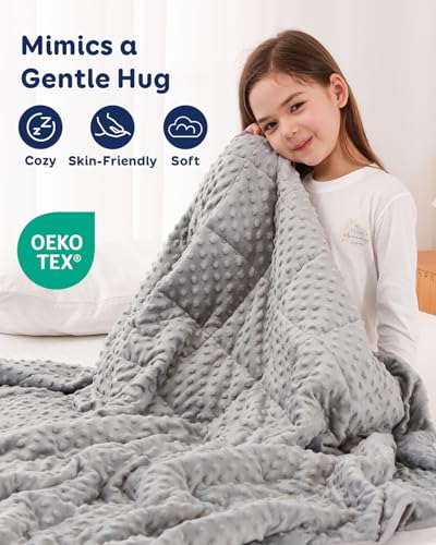 Kivik Weighted Blanket 7lbs, Small Minky Dotted Blankets, Soft Heavy Blanket Throw, Machine Washable, 41 x 60 Inches Grey