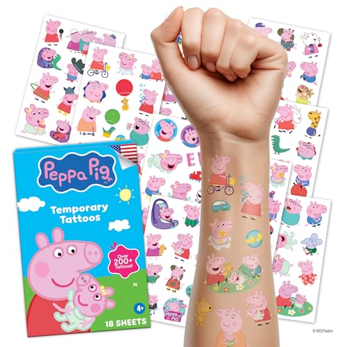 Peppa Pig Temporary Tattoos for Kids HUGE 200 pack. Great for Birthday Parties. Made in the USA with Safe Ink.