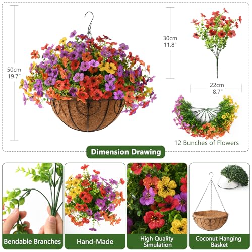 Artificial Faux Hanging Flowers Plants with Basket for Outdoor Spring Decoration, Fake Silk Daisy Outside Indoor UV Resistant Look Real Yard Patio Front Porch Garden Balcony Home Decor(Mix2) - Image 5