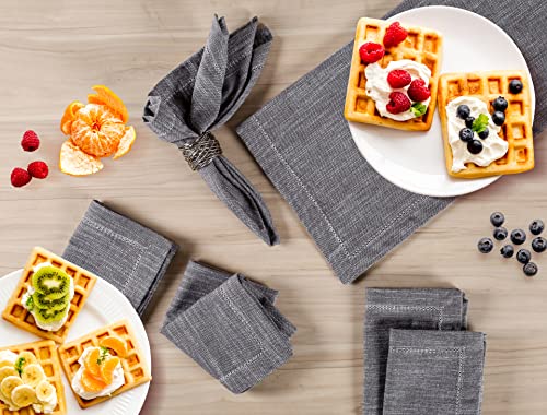 Cotton Textured Cloth Dinner Napkins Set Of 6 (20X20 Inch - Charcoal Grey) 100% Cotton Everyday Use Premium Quality Over Sized Cloth Napkins With Mitered Corners Ultra Soft Durable Hotel Quality #TOP6
