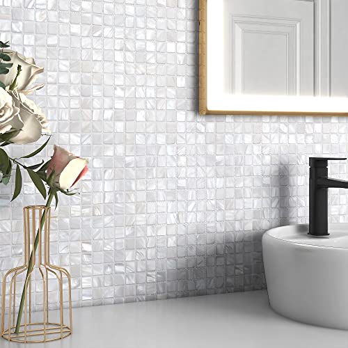 Benice Kitchen Backsplash Tiles, Backsplash Bathroom Wall Tiles Shower Tiles Mother Of Pearl 5Sheets(Premium White) #TOP15