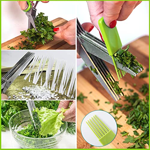 Jayvar Sharp Herb Scissors, Kitchen Scissors With Cover And Cleaning Comb,Kitchen Shears With 5 Blades And Cover, Heavy Duty Stainless Steel Multipurpose Scissors For Chopping Basil Chive Parsley #TOP4