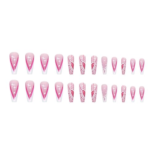 Miniatura 4 de Uñas postizas largas a presión para Halloween, diseño de tela de araña rosa, uñas acrílicas con pegamento, puntas de uñas de cobertura completa,