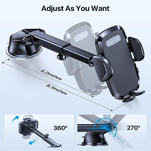 Miracase Car Phone Mount, [Upgraded Strong Military Grade Suction Cup] Long Arm Phone Holder for Car Dashboard Windshield Vent, Hands Free Cell Phone Holder Compatible with All Mobile Phones - 5