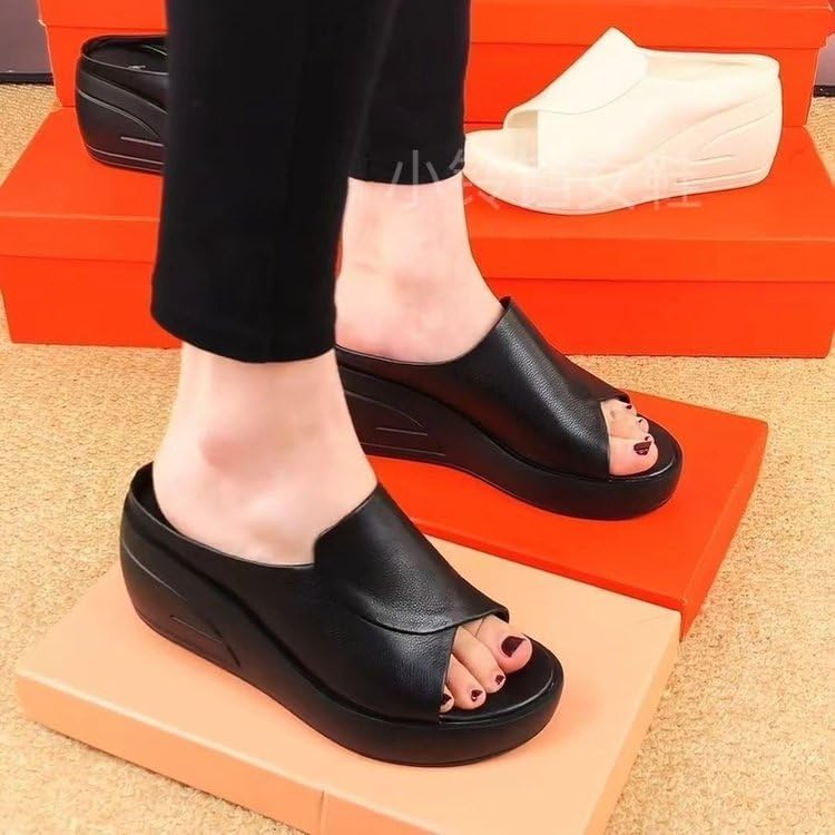 Women's summer large-size platform thick-soled flip-flops made of PU material. Lightweight and comfortable. Fish-mouth design. Fashionable and casual.