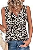 OFEEFAN Tank Tops for Women 2026 Beach Vacation Clothes Animal Print Tank Top Sleeveless Shirts V Neck Tunic Leopard L