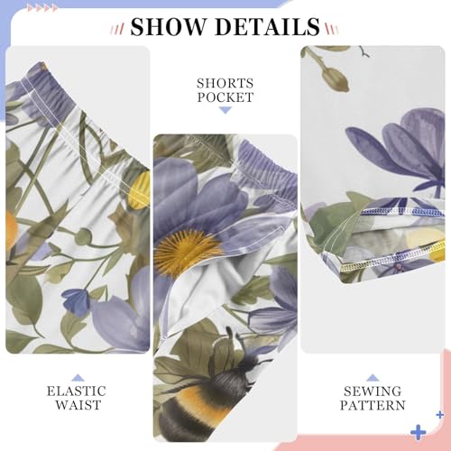 ZZXXB Spring Bee Flower Boys Long Pants Soft Trousers Elastic Waist Kids Lounge Bottoms with Pockets S-XL4