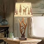 Dungoo 26" Touch Control Antler Lampes de table ensemble de 2, 3-Way Lampe rustique dimmable avec 2 USB Ports, Lampe Antler Naturelle avec Deer Forest Lampes de ferme à l'ombre d'ampoules pour le foyer de salon